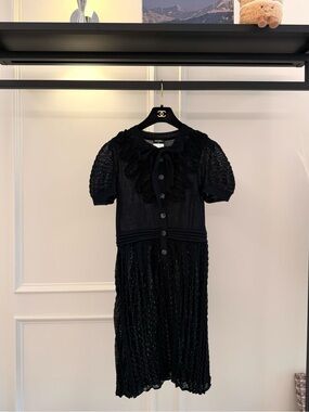 CHANEL  Black Ribbon-Trim Knit Dress